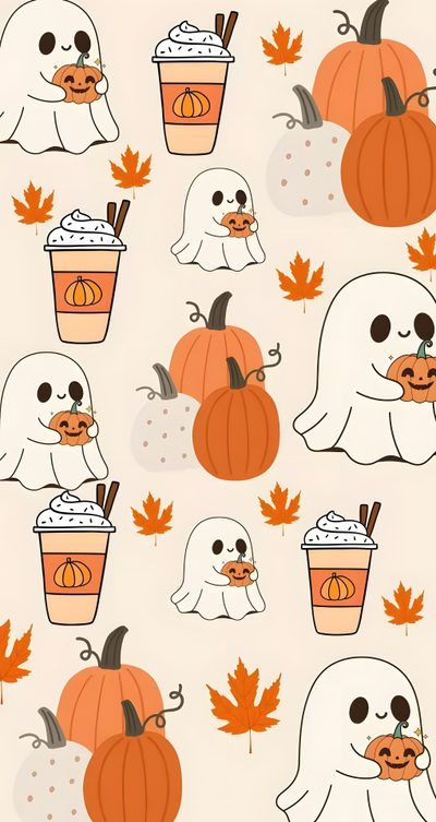 a pattern with pumpkins and ghost faces on it Fall Halloween Iphone Halloween, Holiday Iphone, Autumn Phone, October, Pumpkin, antique white