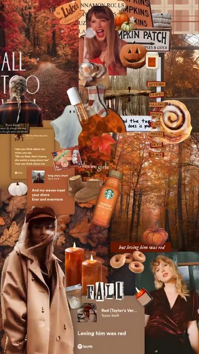 a collage with many different pictures and words on it, including an image of a woman in a trench coat Halloween Taylor Swift Gryffindor Aesthetic, Swift Images, Halloween Iphone Backgrounds, Taylors Falls, sienna