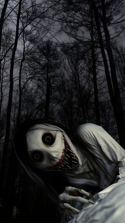 an image of a creepy person in the woods Really Scary Halloween Scary For Phone, Scary Picture, Ghost Horror, Scary Ghost, dark slate gray