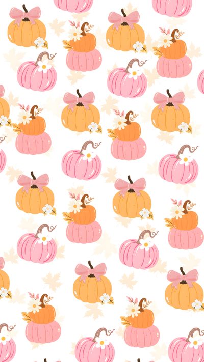 a white background with pink and orange pumpkins Pink And Orange Halloween Pink Fall Background, Cute Fall Backgrounds Pink, Fall Background With Pink, floral white