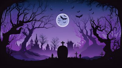 a graveyard with bats and tombstones in the background at night, under a full moon Halloween Vector Graveyard Memes, Halloween Backgrounds, Background Banner, Graveyard, midnight blue