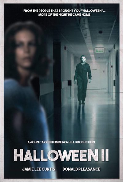 a movie poster for halloween ii with a woman walking down the hallway in front of her Halloween 2 Halloween H20 Movie Poster, Halloween Movie Poster, Horror Posters, dark slate gray