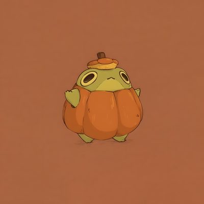a cartoon character holding a pumpkin on top of it's back legs and wearing a hat Cute Halloween Frog Fall Boards, Fall Feels, Pottery Painting, Halloween, Crochet, Drawings, sienna
