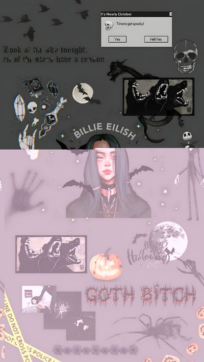 an image of halloween stickers on a computer screen Billie Eilish Halloween Billie Eilish Halloween, Halloween Billie Eilish, Billie Eilish Themed, dark slate gray