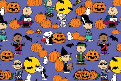 charlie brown halloween wallpaper with pumpkins and jack - o'- lanterns Baggu Halloween Halloween Macbook Aesthetic, Halloween Computer, Snoopy Fall Desktop, slate gray