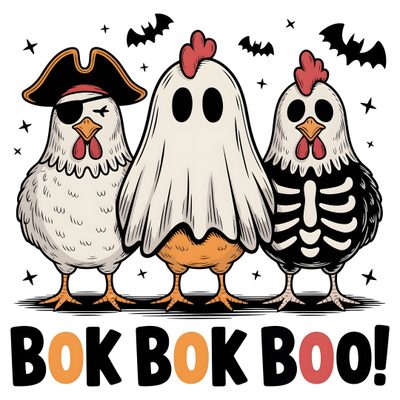 three chickens wearing pirate hats and standing next to each other with bats in the background Halloween Chicken Pig Halloween, Thanksgiving Chicken, Halloween Clipart, Instant Download, antique white