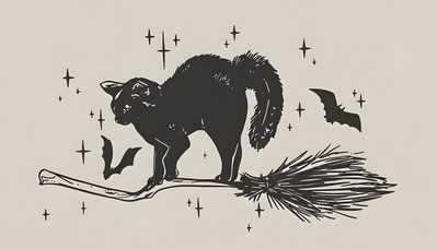 a cat on a broom with bats flying around Halloween Witch Cat Halloween Aesthetic Laptop, Halloween Backgrounds Ipad, Halloween Ipad Horizontal, light gray