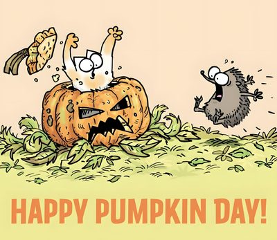 an image of a happy pumpkin day with a hedge and cat in the grass next to it Simons Cat Halloween Hd Simon The Cat Christmas, Simons Cat Hedgehog, Simons Cat Characters, khaki
