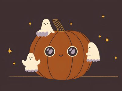 three ghost pumpkins sitting on top of each other in front of the moon and stars Cute Halloween Gif Cute Halloween Laptop, Spooky Laptop, Spooky Gif, dark slate gray