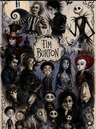a group of people dressed up in halloween costumes, with the words tim burton above them Tim Burton Halloween Tim Burton Inspired Outfits, Tim Burton Aesthetic, Tim Burton, dark slate gray