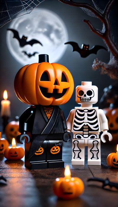 two lego figurines are standing next to each other in front of pumpkins Halloween Lego Lego Halloween Clipart, Lego Friends Halloween, Lego Halloween Drawing, dark slate gray