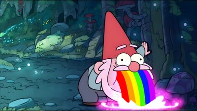 a cartoon character with a rainbow in his hand Halloween Gnome Desktop Gravity Falls Laptop, Gravity Falls Background Computer, Gravity Falls Gnome Throwing Up, dark slate gray