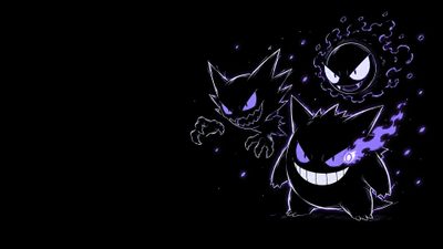 two pokemons are in the dark with glowing eyes Gengar Halloween Killua Ps5, Gengar Laptop, Gengar Macbook, Gengar Moving, Pokemon Live Desktop, black