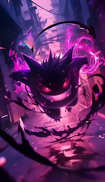 an animated image of a demon in the middle of a dark alley with neon lights Gengar Halloween Haunter, Pokemon Best, Ghost Pokemon, Pokemon Gengar, Gengar Pokemon, Dark Pokemon, indigo