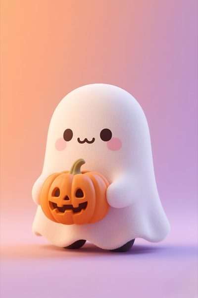 a ghost with a pumpkin in its hand 3d Cute Halloween Pumpkin, Kawaii Halloween, Halloween Magic, Ghost Pumpkin, Halloween Backgrounds, silver