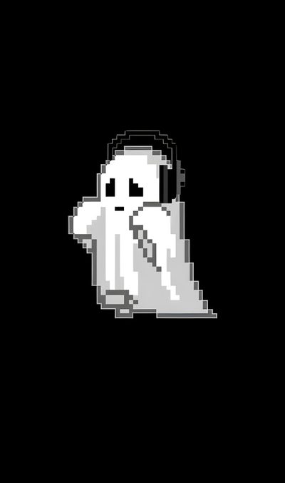 a pixellated image of a ghost in the dark Cute Black Halloween Pink Hello Kitty, Halloween Cute, Emo, Cute Blue, Bow, Whatsapp Cute,