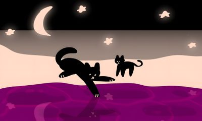 two cats are playing in the water at night, with stars and moon above them Halloween Pride Catkin Pride Flag, Demigirl Laptop, Lesbian Flag Keyboard, Asexual, Lesbian Flag Pc, purple