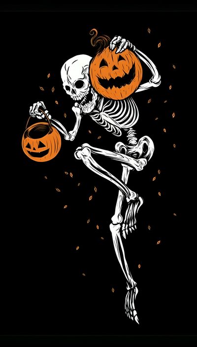 a skeleton holding a jack o lantern Halloween Skeleton Party Skeleton Halloween, Halloween Iphone Skeletons, Halloween Skeleton, black