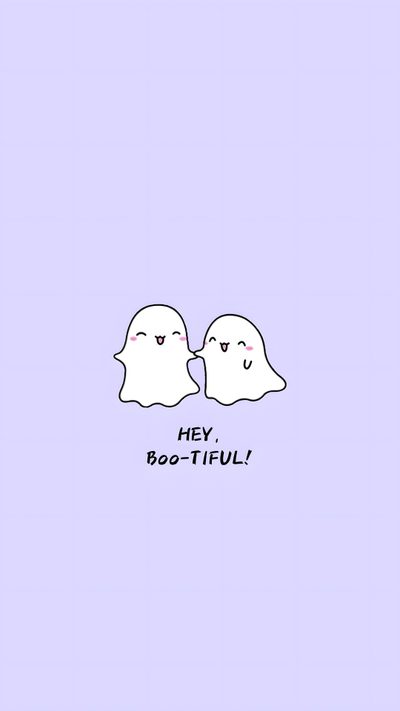 two white ghost faces with the words hey boo - tiful Halloween Smiles Lavender Pink Ghost Iphone, Preppy Ghost, Cute Little Ghost, Happy Ghosts Purple,