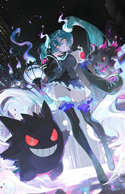 an anime character is sitting on the ground with two other characters in front of her Hatsune Miku Halloween Miku Hatsune Vocaloid, Bleach (anime, Vocaloid, Cute Profile Pictures, dim gray
