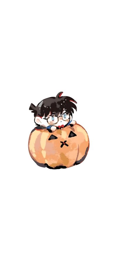 an anime character sitting on top of a pumpkin Detective Conan Halloween Meitantei Conan, Avatar Conan Chibi, Conan, Chibi Conan, Shinichi, white