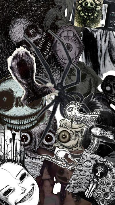 a collage of various images with faces and things in the middle one is black and white Lockscreen Grunge Edgy Aesthetic Halloween Backgrounds Scary, Disturbing, Scary Iphone, dark slate gray