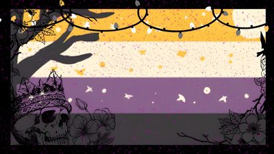 an image of a skull in the middle of a forest with trees and birds around it Nonbinary Halloween Non Binary, Nonbinary, Non Binary Flag, Lgbtq Flags, Lgbt Flag, Happy House, sienna