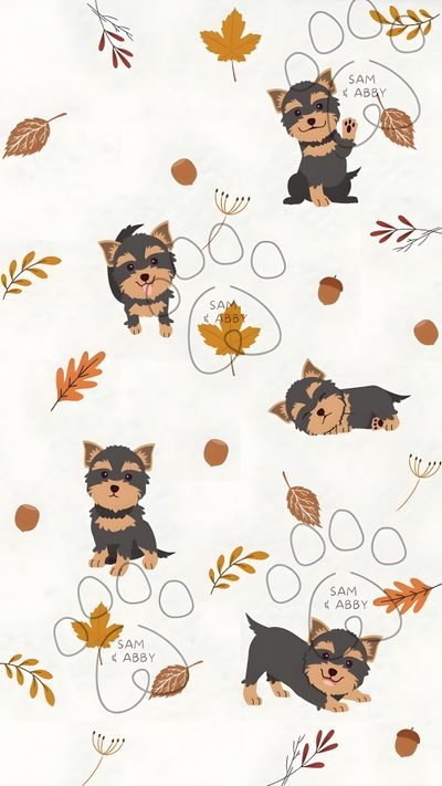 a small dog with leaves and acorns on it's back, sitting in front of a white background Yorkie Halloween Fall Chihuahua, Yorkie Seamless Pattern, Cute Yorkie Background, Yorkie Iphone, white smoke