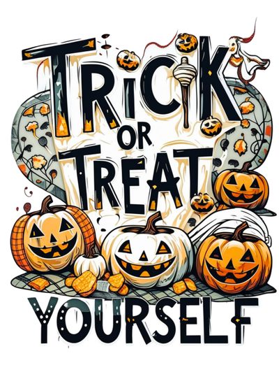 a trick or treat poster with pumpkins and jack - o'- lanternes Halloween Trick Or Treat Trick Or Treat Design Ideas, Trick Or Treat Halloween Quotes, Trick Or Treat Poster Ideas, linen