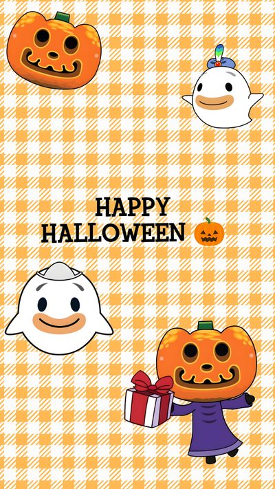 an orange and white checkered background with pumpkins, ghost and ghost face on it Animal Crossing Halloween Acnh Spooky, Acnh Autumn, Nintendo Halloween, Acnh Fall, navajo white