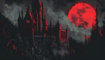 an image of a castle at night with the moon in the background Dracula Halloween Halloween Desktop, Vampire Castle, Gothic Background, Castlevania, Goth, black