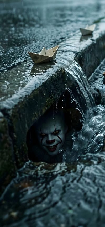 there is a person in the water with a paper boat Halloween Scary Pennywise Hahaha Joker, Jason Horror, Spongebob Funny Pictures, Chibi Marvel, dark slate gray