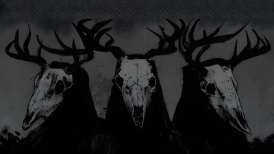 two deer heads with antlers on their head Dark Halloween Aesthetic Laptop Gore Pc, Goth Aesthetic Pc, Scary Widgets, dark slate gray
