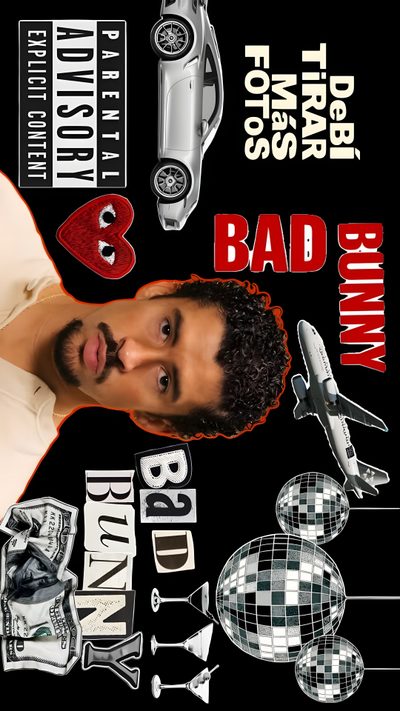 a man is surrounded by many different things Bad Bunny Halloween Bad Bunny Desktop, Bad Bunny, Bunny, Custom Ipad, Diary Ideas, Laptop, black