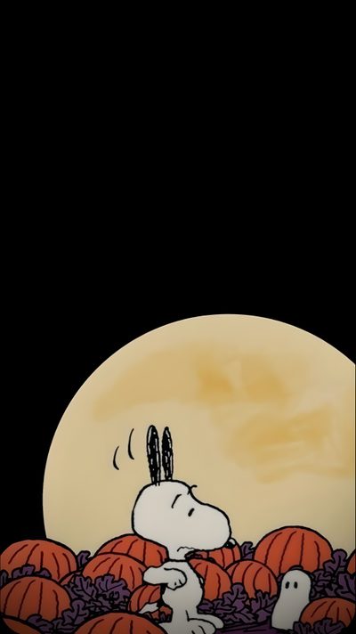 a cartoon character is standing in the middle of pumpkins with his head turned back Snoopy Halloween Backgrounds Iphone Halloween, Fall Iphone 12, Halloween Themed Iphone, Dark Fall, black