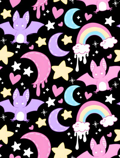 a pattern with unicorns and stars on a black background Halloween Pastel Bats On Black-small Bats Phone, Purple Bat, Purple Bats Background,