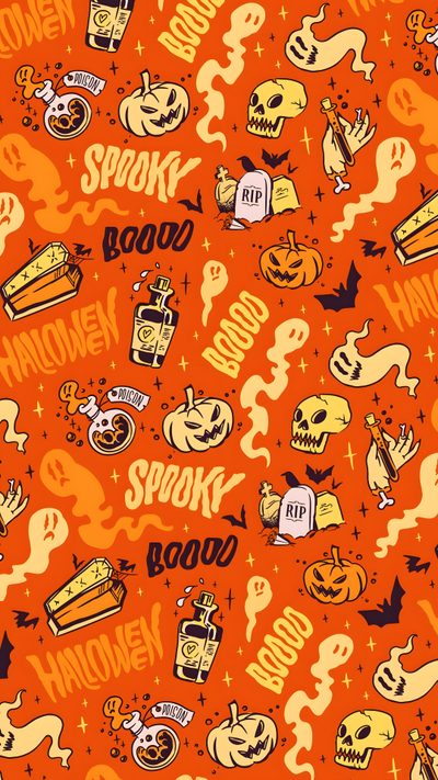 an orange background with halloween related items Halloween Candy Design Spirit Halloween Background, Spirit Halloween, Halloween Backgrounds For Ipad, orange red