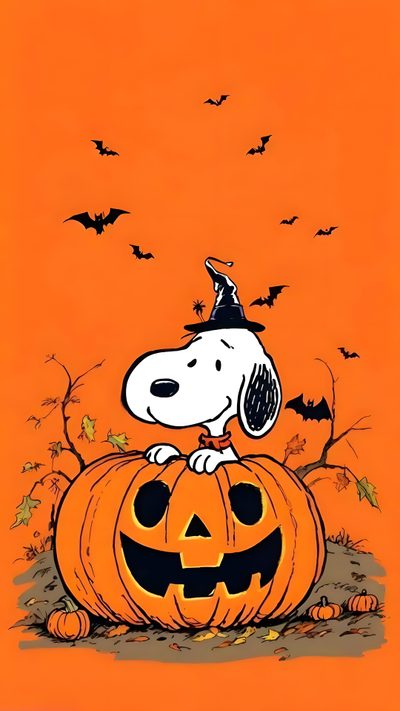 a cartoon dog sitting on top of a pumpkin Woodstock Halloween Snoopy And Woodstock Fall, Cute Halloween Snoopy, Snoopy Pumpkin, chocolate