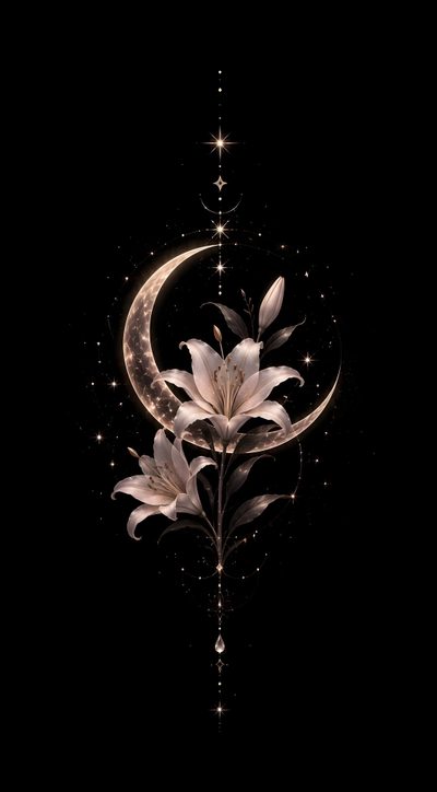 the moon and flower are in the dark sky Moonlight Flowers Halloween Floral Paper Texture Background Design, Mystic, Black Flowers,