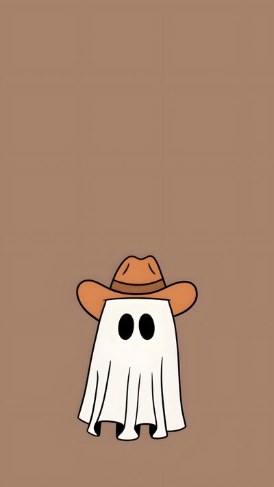 a cartoon character with a hat on his head Cowboy Ghost Halloween Halloween Country, Country Halloween, Cute Country Halloween Backgrounds, gray
