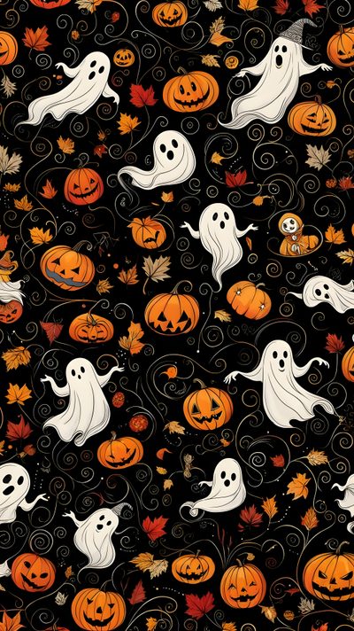 halloween seamless background with pumpkins and ghost faces on black fabric illustration stock photo Halloween Background Iphone 5s Halloween Walpappers, Vintage Halloween Aesthetic, Fall Pumpkin Iphone, black