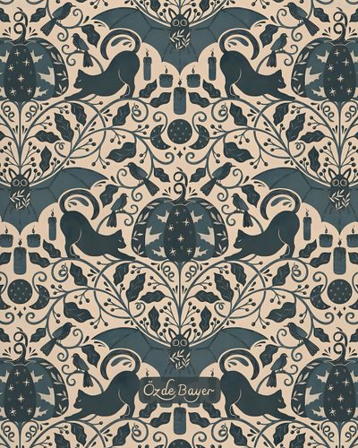 Here it is! The finished Halloween pattern in all its colorways 🎃✨Which colorway feels most like your Halloween mood this year?  Available on Spoonflower for fabric, wallpaper, and home decor and Redbubble. Also licensable for other products 🍂 Halloween Motifs, Medieval Bat Wallpaper, Cauldron Of Bats Wallpaper, Gothic Halloween Pattern Design, Halloween Traditional Wallpaper, Vintage Bat Wallpaper, Halloween Toile Wallpaper, Victorian Gothic Bat Wallpaper, Vintage Bat Wallpaper Design Halloween Trellis Ikat Custom Halloween Motifs, Medieval Bat, Cauldron Of Bats, dim gray