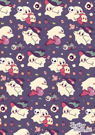 the pattern is very colorful and cute Kirby Halloween Iphone Kirby Halloween, Kawaii Ghost Pokemon, Ghost Pokemon Halloween, dim gray