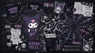 an assortment of stickers and patches on a black background Chromebook Kuromi Halloween Kurumi Pc, Kuromi Ipad, Kuromi Pc 1920x1080 Full Hd 4k, Computer Alt, black