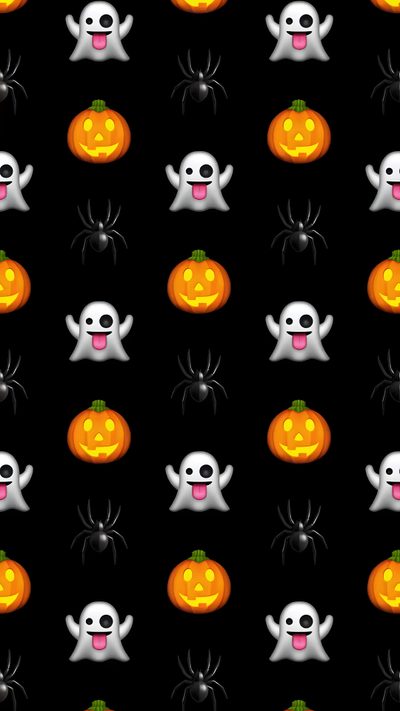 halloween pumpkins and ghost faces on black background Halloween Emoji Spider For Halloween, Halloween Cute Pumpkin, Emoji Spider Web, Cute Spider Background, black