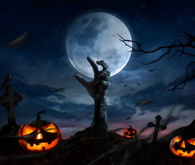 halloween scene with scarecrows and pumpkins in the sky, full moon behind them Halloween Cave Halloween Backgrounds Scary, The Day After Halloween, Halloween Fb Covers, black