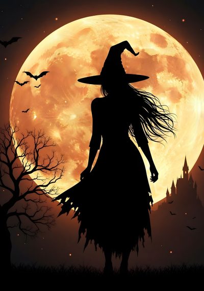 a silhouette of a witch standing in front of a full moon Halloween Witch For Bedroom Witch Broomstick For Halloween, Witch Broom, Witch Halloween Background, black