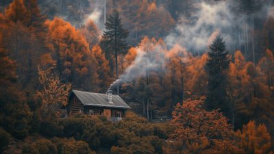 Autumn Cabin Retreat, Cozy Cabin In Autumn Forest, Cozy Getaway Inspiration, Fall Vacation Ideas, Rustic Forest Cabin, Autumn Aesthetic Ipad Wallpaper, Autumn Wallpaper 4k Ipad, Autumn Wallpaper Desktop Aesthetic, Fall Desktop Wallpaper 4k Autumn Halloween 4k Autumn Cabin Retreat, Cozy Cabin In Autumn Forest, Cozy Getaway Inspiration, dark slate gray