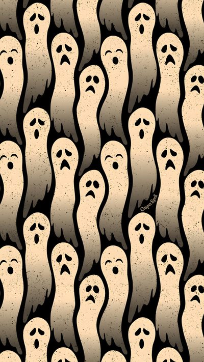 a group of ghost faces with eyes drawn on them Halloween Spooky Ghost Pattern Halloween Iphone, Diseños Del Fondo De Pantalla, Halloween Backgrounds, rosy brown