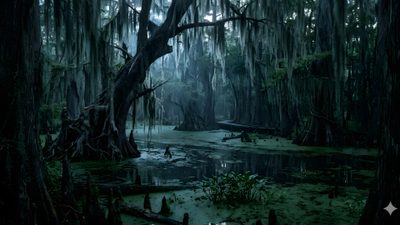 the swamp is covered in moss and trees Halloween Swamp Cypress Swamp, Jurassic Park, Halloween, Drawings, black